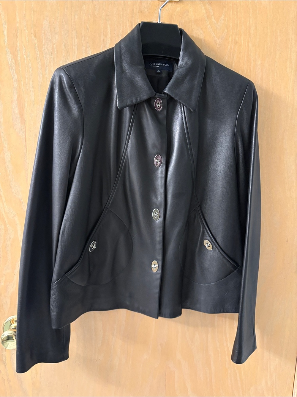 Jones New York Black Leather Button-Up Jacket